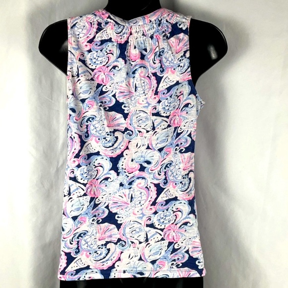 Lilly Pulitzer Essie Seashell Sleeveless Top Size XXS Blue/Pink Beachy Buttons - Picture 2 of 11